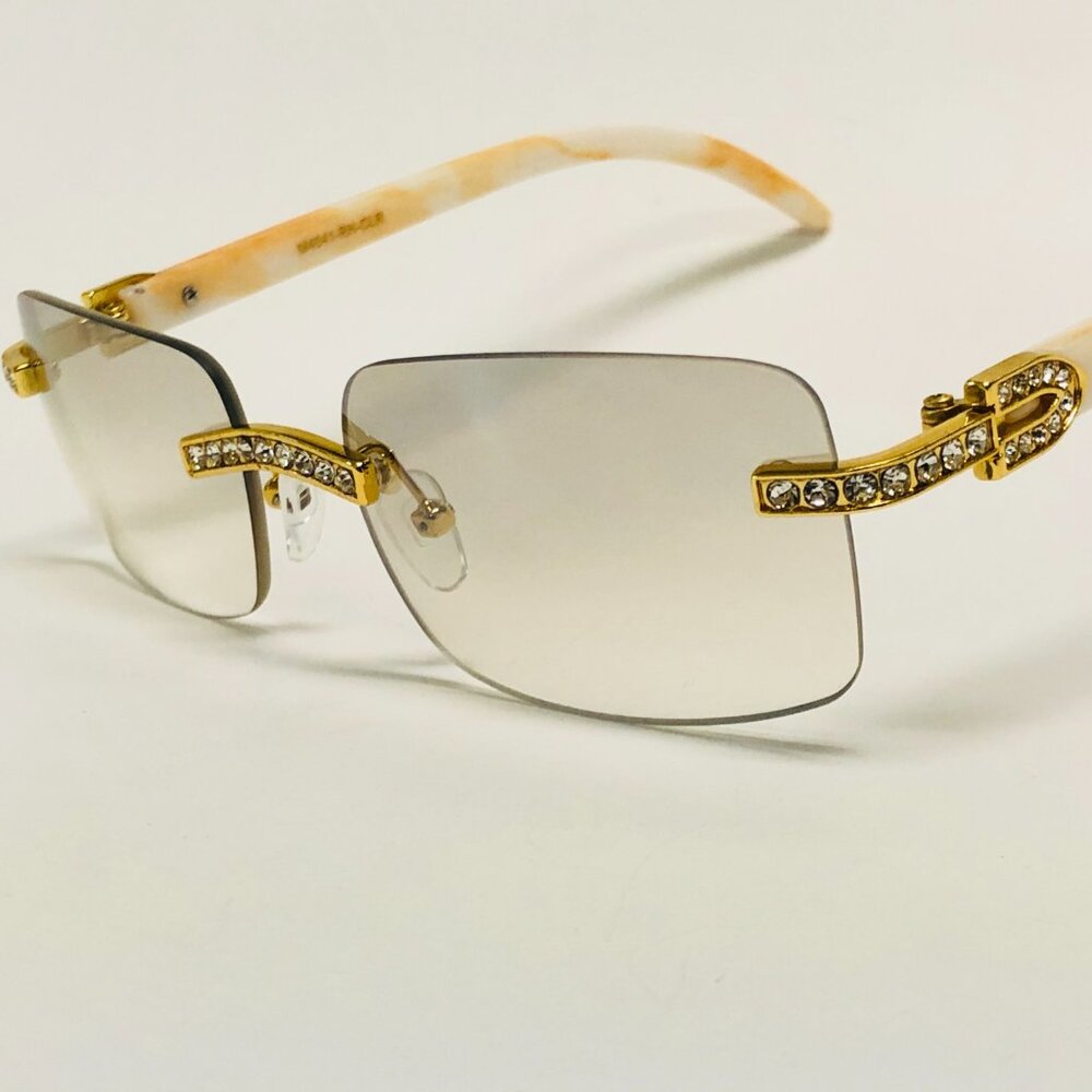Men Clear Sunglasses Square Gold Classic Shades Hip Hop‎ Iced Out Diamond Lentes